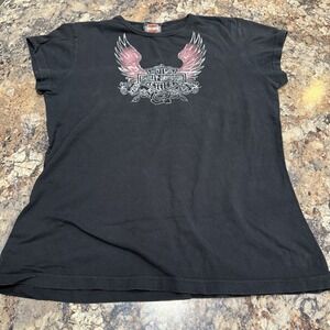 Harley Davidson Y2K Vintage Eagle Logo Grunge Tee Women's Size XL